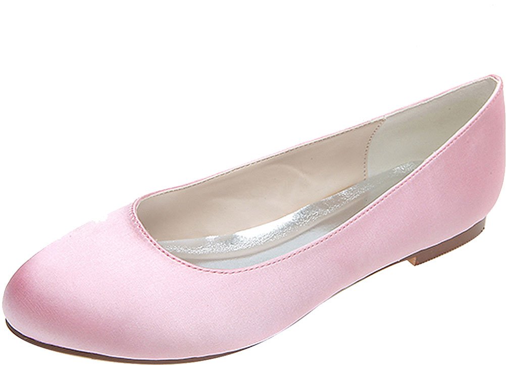 Scarpe basse da donna piatte senza lacci, punta rotonda, in raso, per feste di nozze