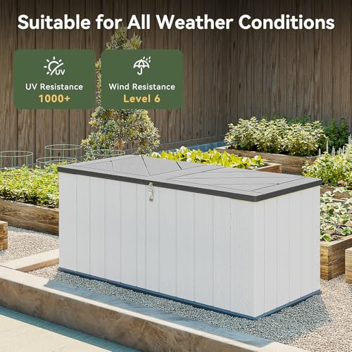 Image of AOXUN Horizontal Storage Sheds 21 Cu.ft, HDPE Outdoor Storage Box 160 Gallon, Waterproof Lockable Resin Deck Box with Spring-Assisted Lid, Patio Storage for Garden, Pool, Cushions, Tools, White