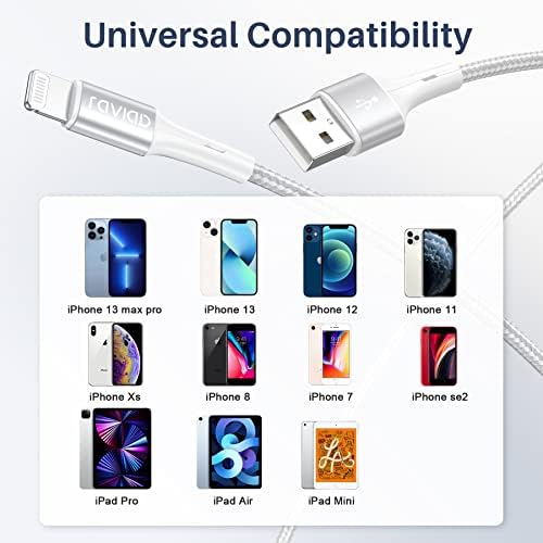 RAVIAD iPhone Charger Cable 2M, [MFi Certified] Lightning Cable Nylon Braided iPhone Fast Charging Cable Compatible with iPhone 13 12 11 Pro Max X XS XR 10 8 8 7 Plus 6 6s 5s 5 SE 2020- Silver