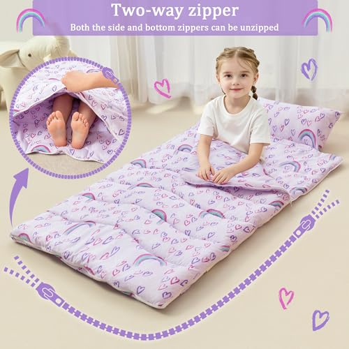 Image of Toddler Nap Mat for Preschool 50''x30'' Sleeping Mat with Removable Pillow and Minky Blanket for Kids Ages 3-7 Roll Up Soft Sleeping Bag for Boys Girls Kindergarten Daycare Sleepover