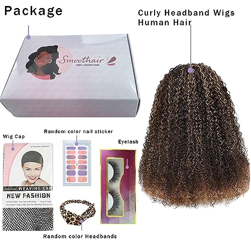 Image of Headband Wig Human Hair Kinky Curly for Black Women 16 Inch Ombre Highlight