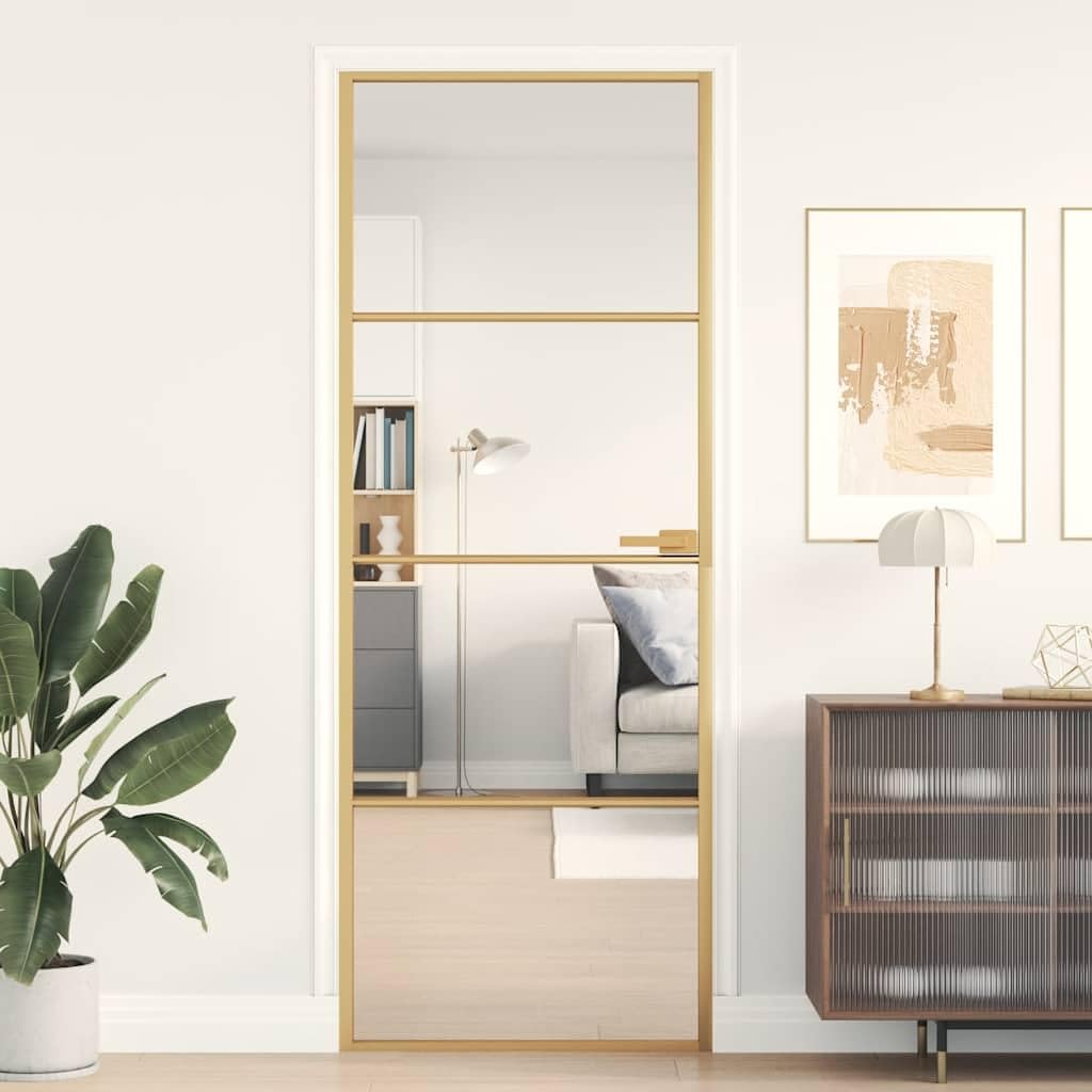 Puerta interior dorada de diseño delgado para iluminar tu salón o despacho con luz natural