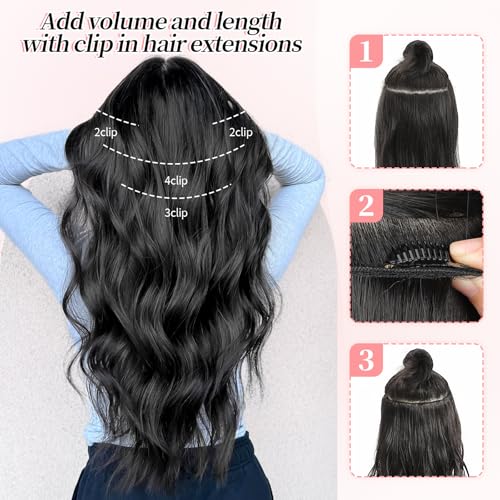Image of KooKaStyle Wavy Thick Clip in Hair Extensions 20 inch Auburn Brown