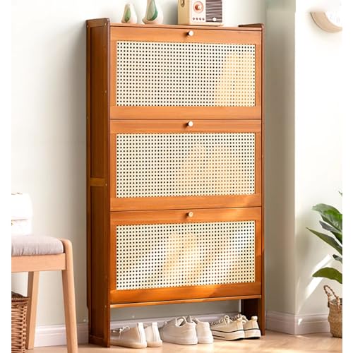 Armoire de rangement à chaussures haut de gamme en rotin et bois slim