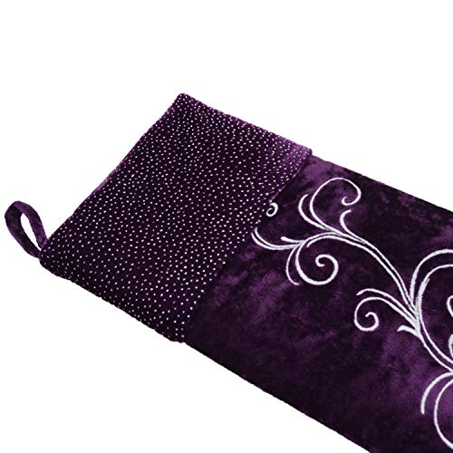 Gireshome Purple Velvet Embroidered Body, Blingbling Printed Glitter Cuff Christmas Stocking -10"X18" #TOP3