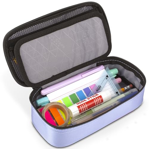 Image of Five Star Pencil Pouch, Pen Case, High-Capacity Zipper Pouch, Storage Organizer for School Supplies Earbuds Chargers Cables Makeup, Lilac /Berry (500211F-ECM)