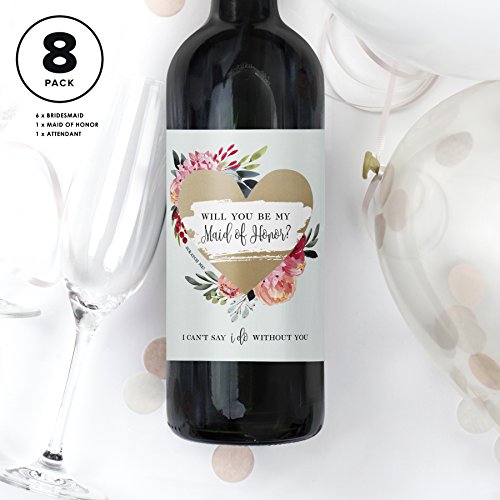 Bliss Collections Will You Be My Bridesmaid Proposal Scratch Off Wine Labels, Set Of 8 Wine Bottle Labels For: Bridesmaid, Maid Of Honor And Attendant, I Can’t Say I Do Without You #TOP2