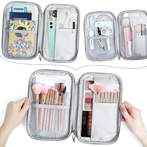Image of Pastel Gingham Marble Pencil Bag Case Zipper Pencil Holder Organizer Stationary Pen Bag Cosmetic Makeup Bag Pouch Purse for School Office Supplies