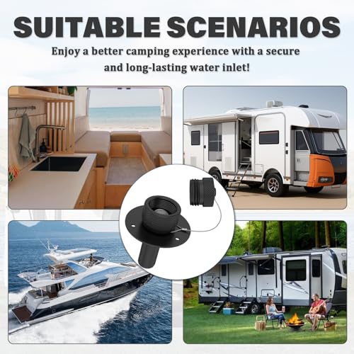 Image of 2 Pack All Metal RV City Water Inlet with Check Valve RV Water Inlet -rv Water Fill Inlet Leak Proof & Universal Fit for RV Camper Motorhome Trailer Marine -Black