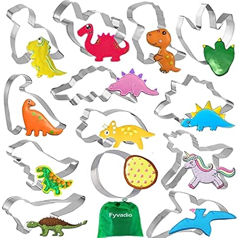Dinosaur Cookie Cutters, Fyvadio Stainless Steel Cookie Cutters Biscuit Cutter Mould Set for Kids, DIY, Baking, Dinosaur Theme Party Supplies (13pack) Cover