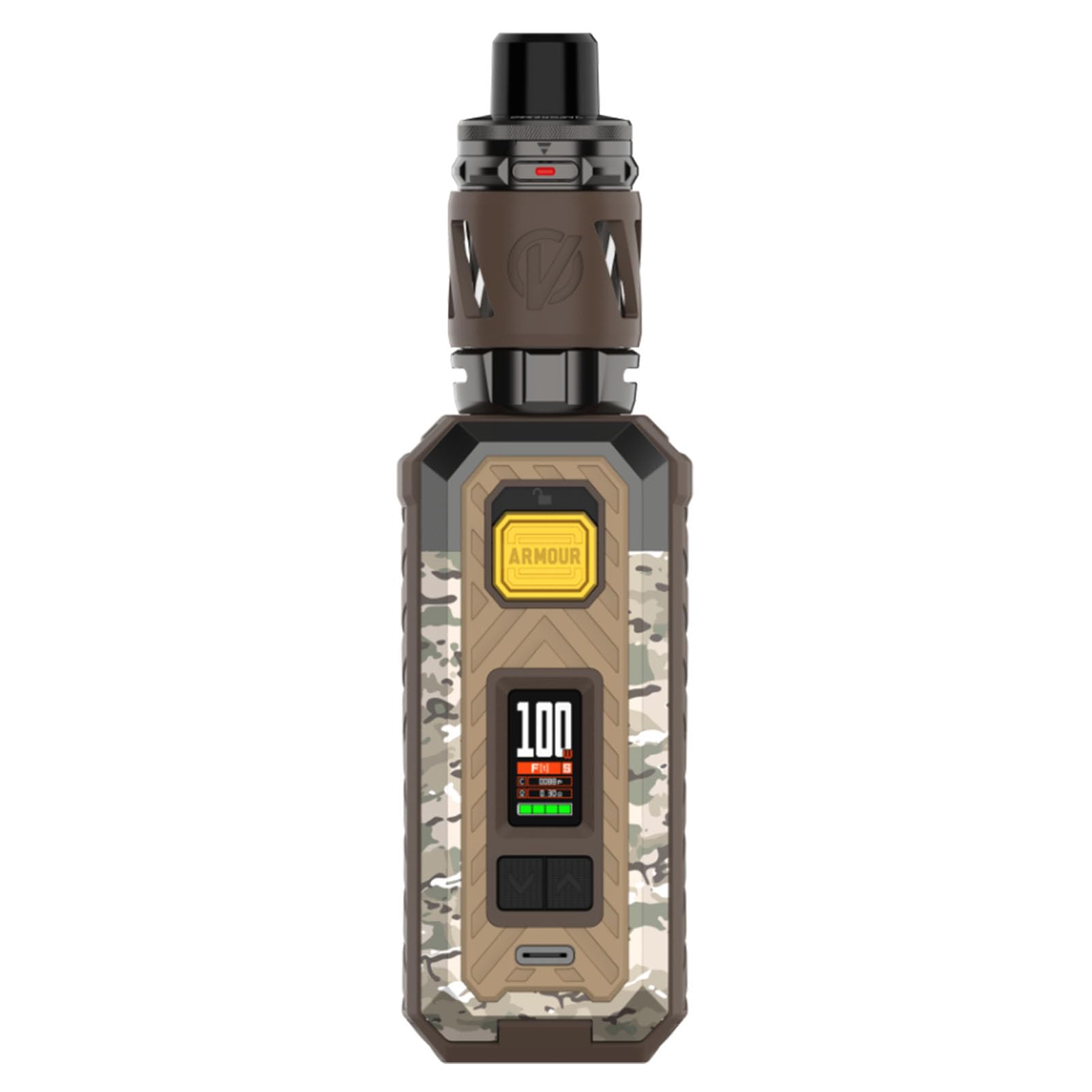 Vaporesso ARMOUR S Kit[ iTank T Edition ] 220W Armour Max Mod with 6 ml Top Tilling itank T Atomizer, Support GTI Coil (0.2Ω/0.4Ω), Battery not include, no nicotine (ARMOUR S Kit（itank T) Camo Brown)