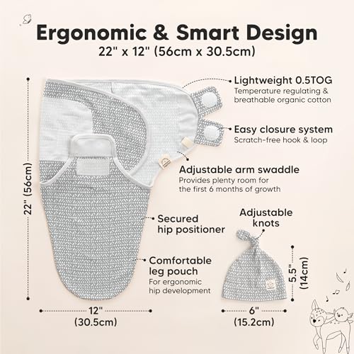 Image of KeaBabies 3-Pack Swaddles for Newborns, Girls, Boys with Hats - Organic Soft Baby Sleep Sacks, Breathable Baby Swaddle 3-6 Months Beanies Set, Premie Infant Sleep Sack 0-3 Months (Nordic)