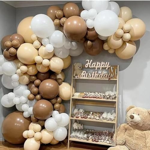 Image of 412Pcs Netural Balloon Garland Arch Kit, 5 10 12 18inch Brown Balloon Garland Arch Kit for Birthday Teddy Bear Baby Shower Neutral Party Decoration