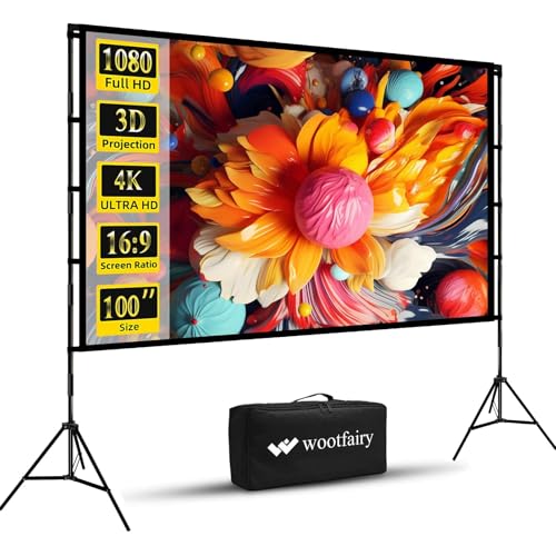 Projector Screen with Stand, Wootfairy 100 inch Foldable and Portable Projection Screen 16:9 4K HD...