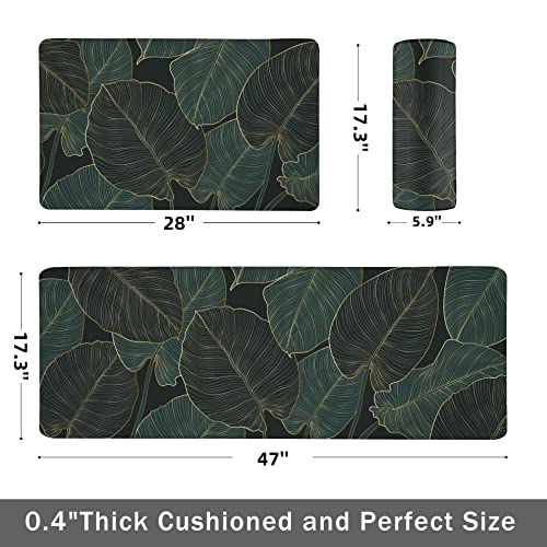 Kitchen Mats For Floor Cushioned Anti Fatigue Emerald Green Monstera Leaf Kitchen Floor Mat Memory Foam Boho Kitchen Rugs Luxury Gold And Natural Comfort Standing Pvc Leather Kitchen Rugs Sets Of 2 #TOP1