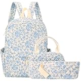 Shyyween 3 Pcs Backpack Bags Set with Cotton Quilted School Lunch Box Pencil Bag Daypack Bookbags for Girl Women Travel(Blue Floral)
