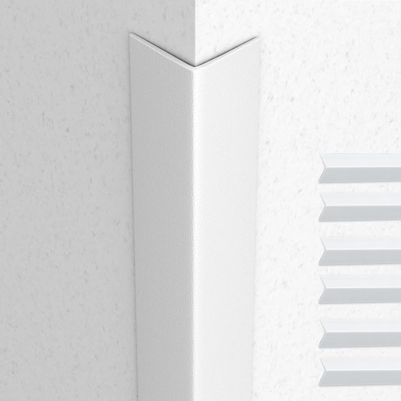 Proflex Wall Corner Protector - White Textured 1 inch x 60 inch, Pack of 6 - Self Adhesive Corner Guards for Walls Edge Protection – Easy to Apply –