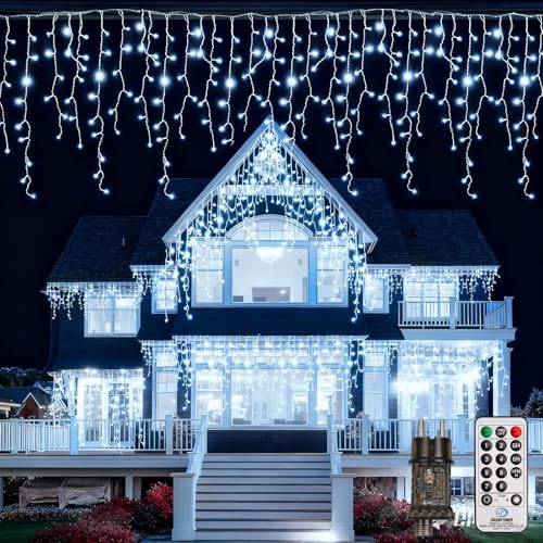 LuJasi Eisregen Lichterkette Außen, 5M 216LED Weihnachtsbeleuchtung...