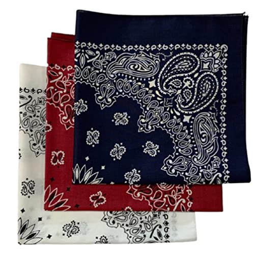 Made in the USA paisley bandanas (navy, burgundy, white)3 pack- 100% cotton 22in x 22in