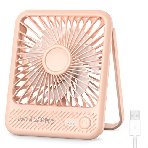 Image of Koonie USB Desk Fan, Strong Wind Ultra Quiet Small Mini Fan | 180 Tilt Folding & 3 Speeds Adjustable, USB-C Corded Powered Personal Fan for Office Desktop Bedroom, Pink, NO BATTERY