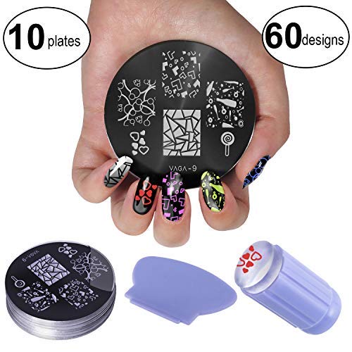 VAGA Manicure Set Nail Art Supplies Nail Kit 2 Boxes of 1500 Gemstones, Crystals, Gems, Stampers Scrapers, Stamping Plates, Dotting Tools, Nails Brushes and Rhinestones Decorations Picker Pencil