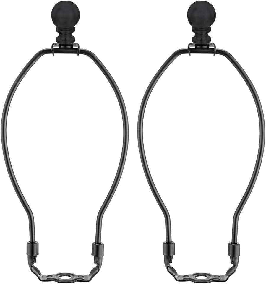 Asjeumt 8 Inch Lamp Harp, Black 2 Set Lamp Harps and Finial, Metal Lamp