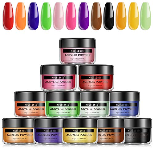 Modelones Acrylic Powder Candy Color Set 12 Color Professional Polymer Colorful Set No Nail Lamp Needed