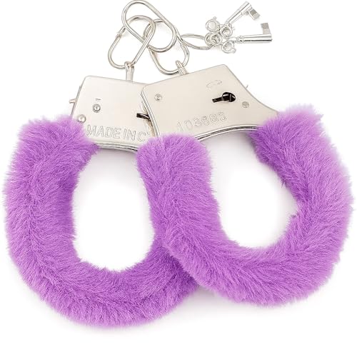 Image of Kids Toy Handcuffs with Fluffy Cover - Safe Pretend Play Metal Handcuffs with Keys - Soft Plush Covering for Police Role Play & Fancy Dress