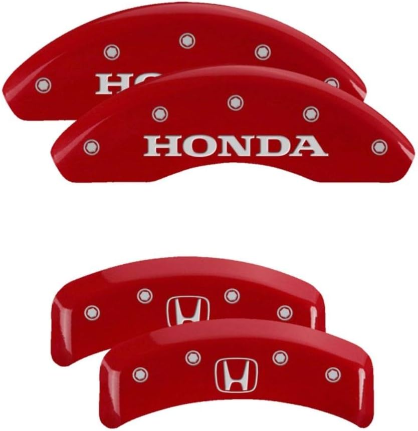 MGP Caliper Covers 20130SHOHRD Red Powder Coat Finish "Honda/H Logo" Engraved Caliper Cover with Silver Characters, Set of 4