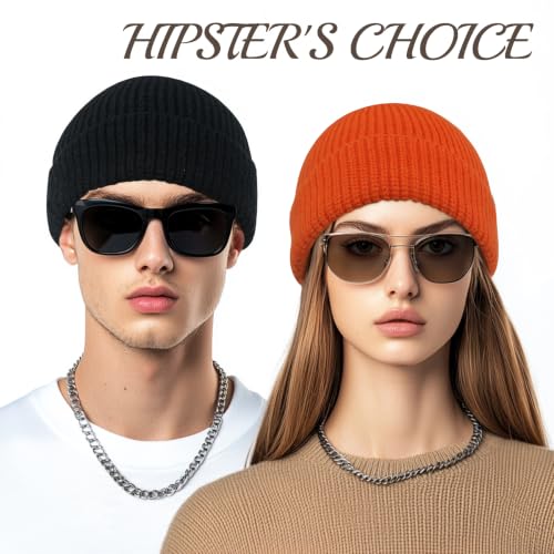 Image of PFFY Trawler Short Fisherman Beanie Cuff Beanies Winter Hats for Men Women | Roll-Up Edge Knit Trawler Beanie, Soft Warm Hats, Cold Weather Skull Cap for Traveling, Camping, Sport, Outdoor