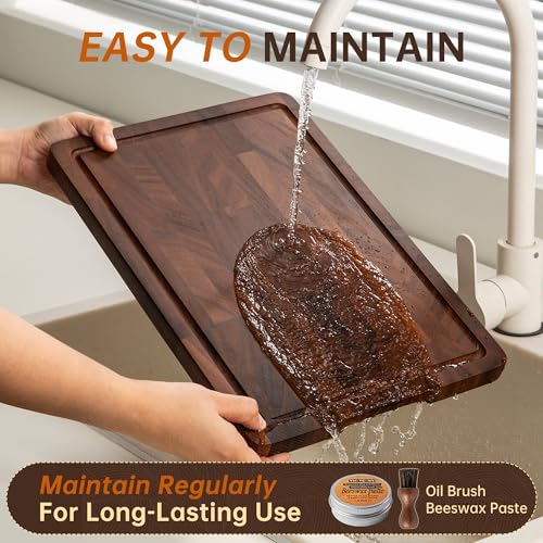 Image of Walnut Wood Cutting Board Set, End Grain Cutting Board for Kitchen | Walnut Wooden Charcuterie Boards, FSC Certified, Non Toxic, Non-Slip Feet, 3 Practical Sizes, Meal Prep & Serving, Gift Box
