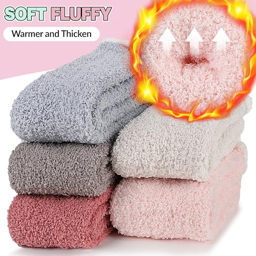 Image of Fuzzy Socks Warm Fluffy Winter Cozy Thick Plush Slipper Sleep Comfy Crew Socks for Women & Men 5 Pairs
