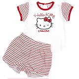 Calidad de marca italiana MANAI Hello Kitty - Conjunto de camiseta y pantalones cortos para bebé, diseño de rayas, color blanco y rojo blanco y rojo 68 cm