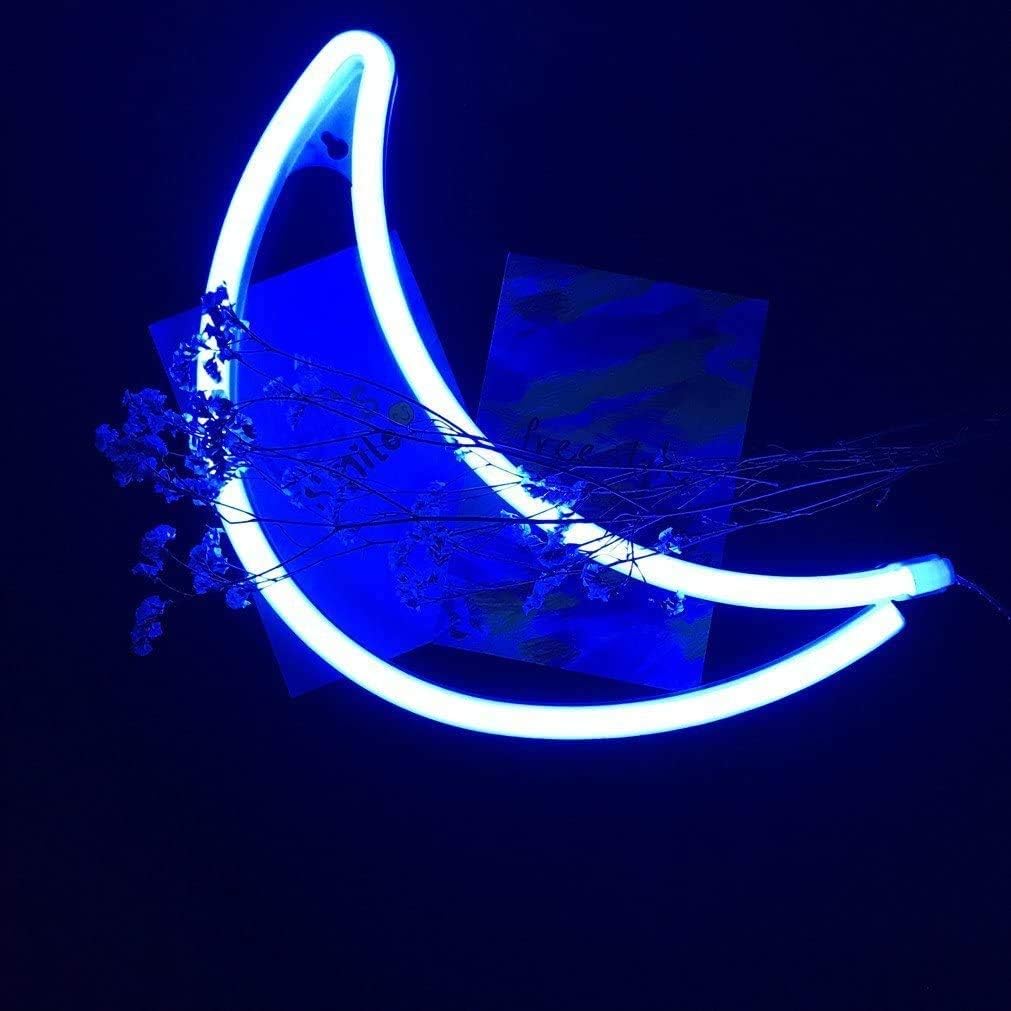 LED Neon Sign Night Light, Battery and USB Powered Signs Neon Lamp Decorative Neon Sign wall Lamp (Moon, Blue)