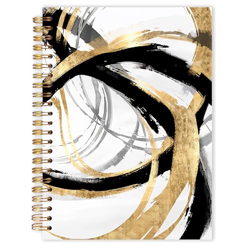 Qabliqo Abstract Boho Spiral Notebooks, Black White and Gold Journals for Writing, Minimalist Vintage Journal, Boho Office Supplies, Mid Century Modern Notebook for Note Taking, 5.5x8.3 Inch