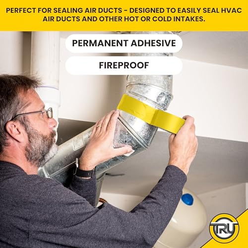 Image of T.R.U. Set of 2 Yellow Durable Duct Tape Rolls, 11 Mil Thickness, 2 Inches by 30 Yards, High Strength, Flexible, No Residue, Water-Resistant and Tearable by Hand, Versatile for Indoor and Outdoor Use