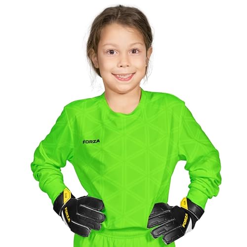 FORZA Kids' Goalkeeper Long Sleeve Shirt | Youth Football Jersey with Quick-Dry Fabric - Ages 5-14 (UK, Age, 13 Years, 14 Years, Regular, Fluro Green)