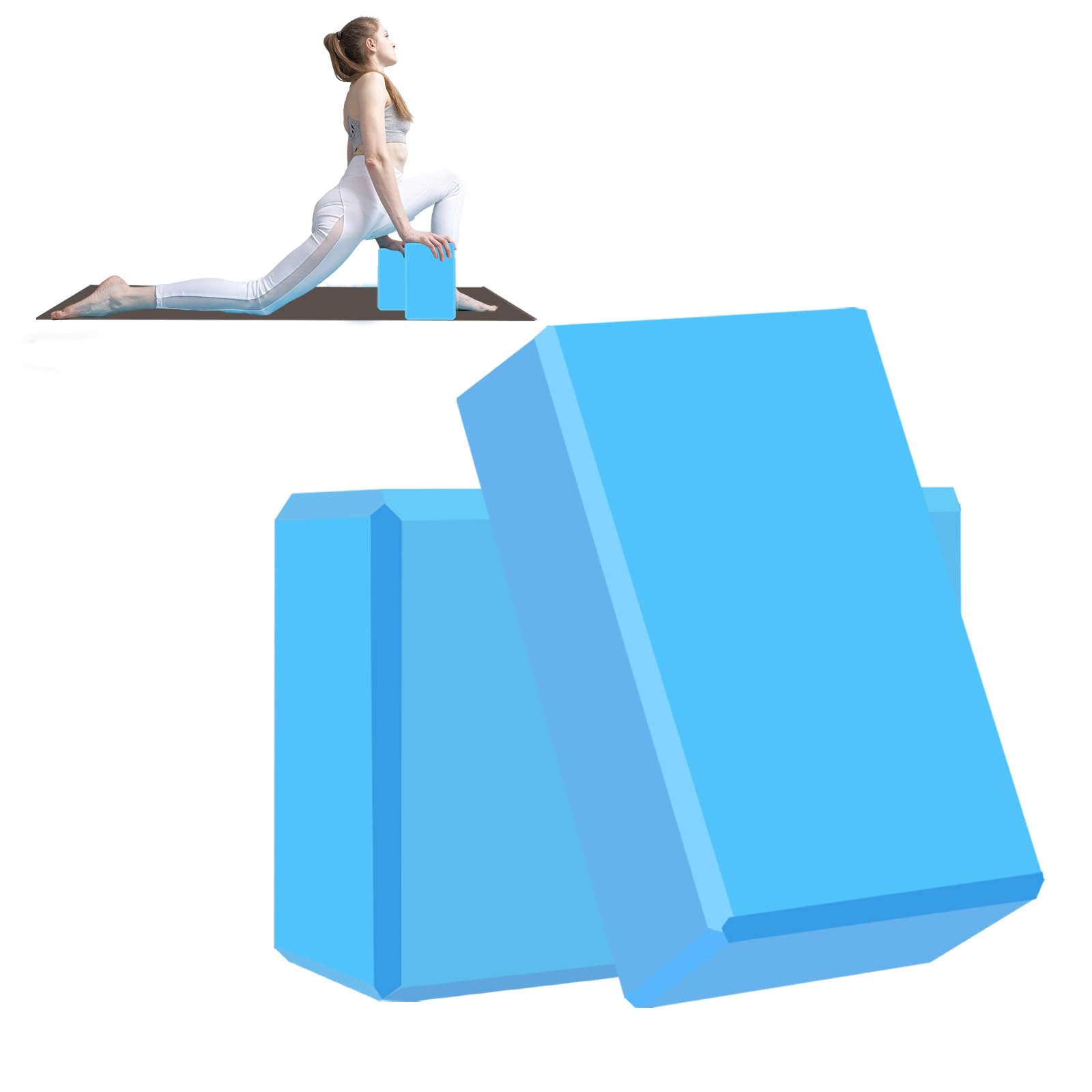 Yoga Block - Unsupported Latex Eva foam - Soft non slip surface with bevel for yoga, pilates, meditation - Yoga accessories for stability, balance and deep stretching (Light blue-2 Pack)-image-48