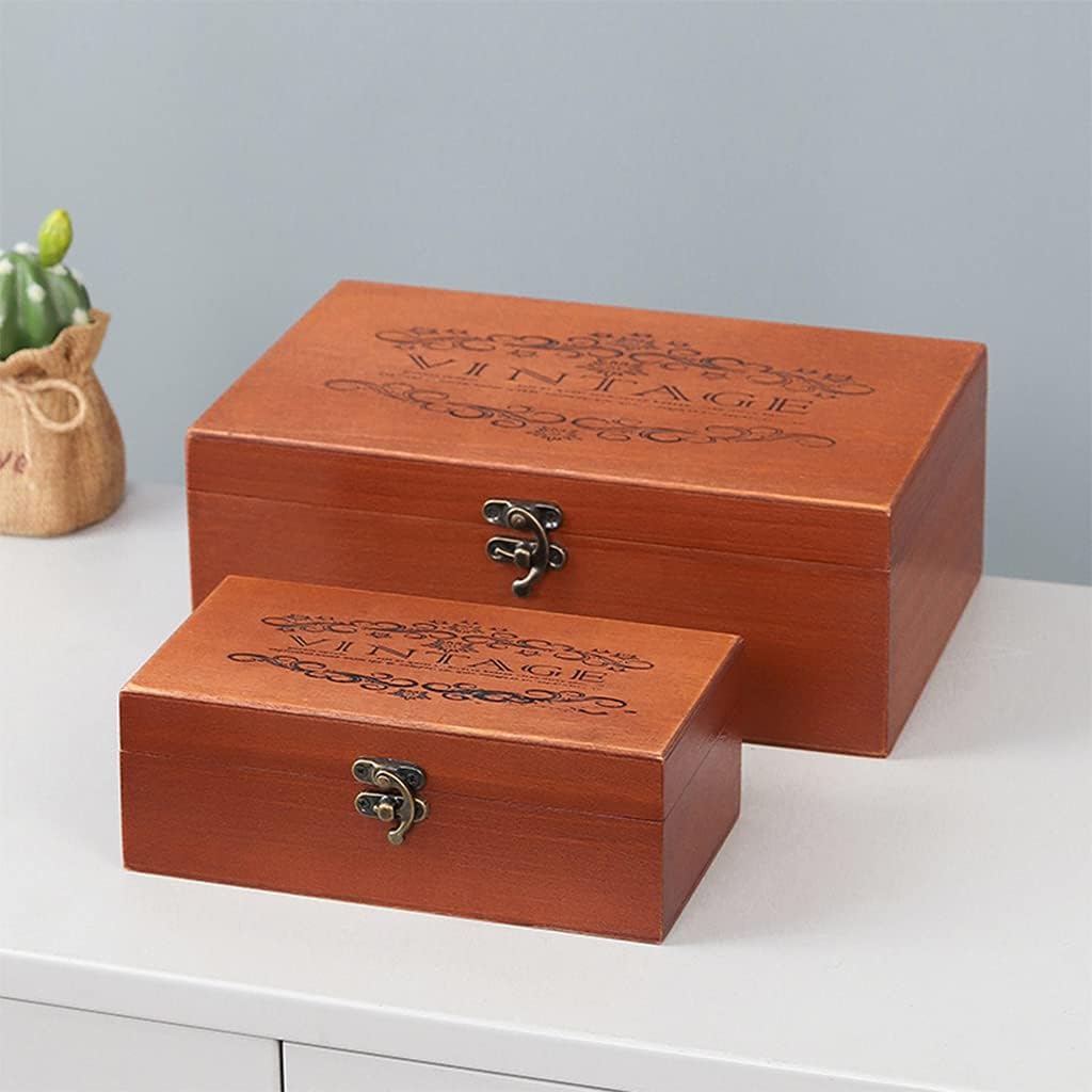 Wooden Box Treasure Chests for Case with Hinged Lid Wood Storage Container for Jewelry Arts Home Storage Containe Locking Wood Box with image 3