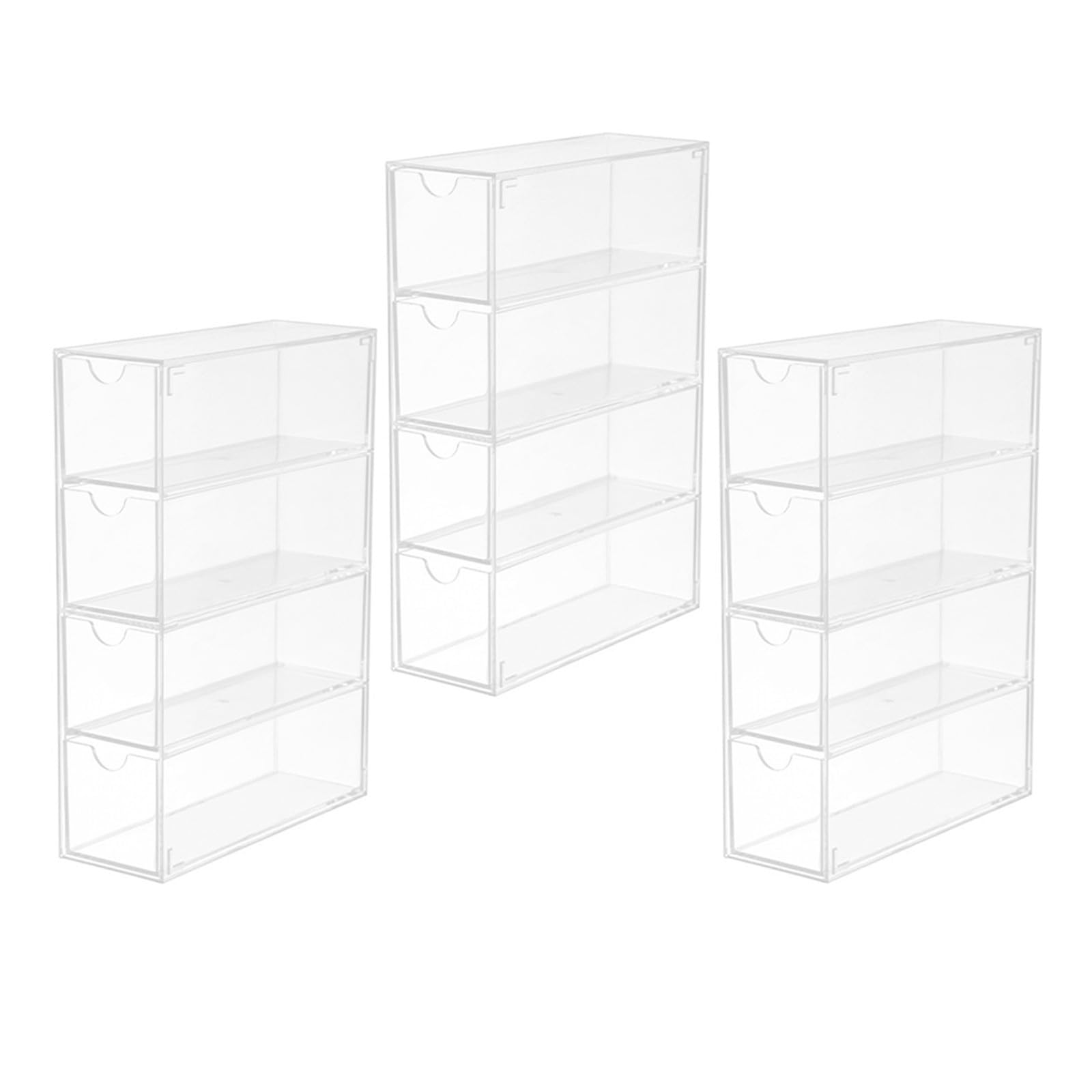DOITOOL Brillen Aufbewahrungsbox Acryl 3 Stück mit 4 Schubladen | Stabile Konstruktion, Glatte Schubladen, Leicht zu Reinigen, Klare Sicht
