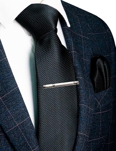 Image of RBOCOTT Mens Woven Tie and Pocket Square with Tie Bar Sets Solid Necktie