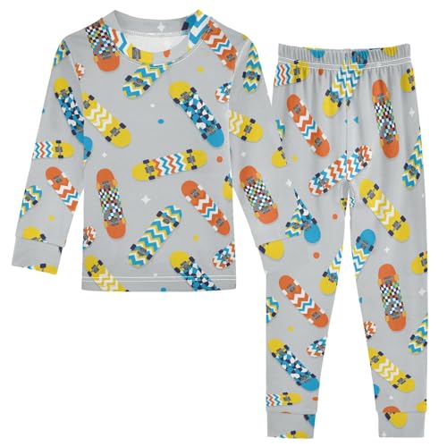 Pajama Sets Long Sleeve Skateboards Colorful Pattern Soft Comfy Sleepwear 2 Piece PJS 3-8T