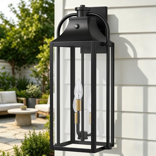 Image of 24 inch Wall Sconces Set of Two, 3-Light Oversized Dusk to Dawn Outdoor Light Fixture, Waterproof Aluminum Wall Lamps, Outside Lights for House, Outdoor Front Door Decor for Entryway, Hallway, 1 Pack