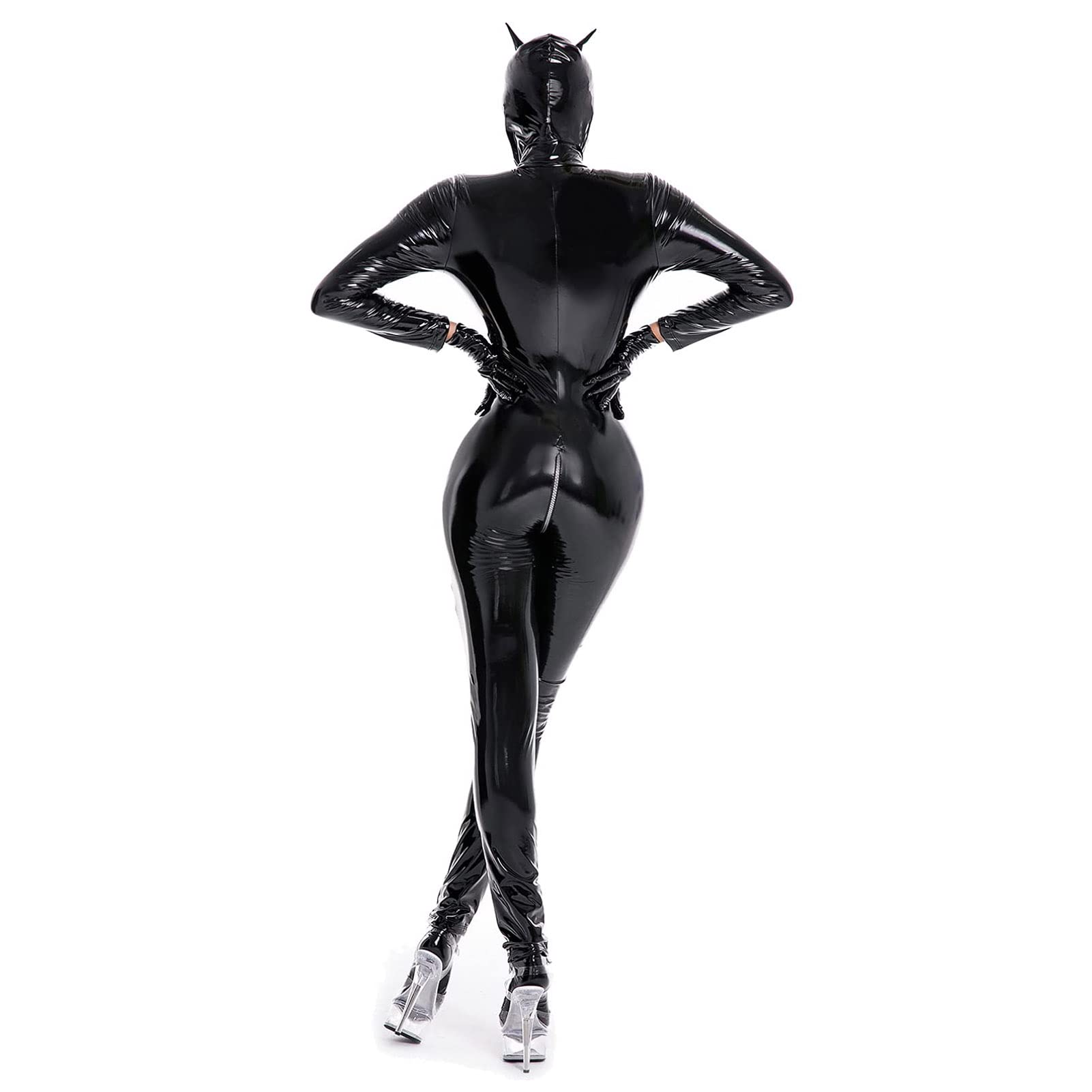 IQOAIJ Sexy Latex en Simili pour Femme Faux Cuir PU Body Catsuit Combinaison Cuir Verni Ouverte Jumpsuit Wet Look Clubwear