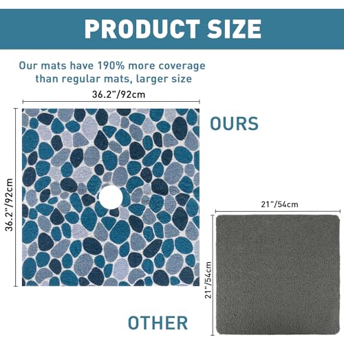 Image of Square Shower Mat Non Slip: 36 x 36 Inch Extra Large Shower Mats with Drain Hole in Middle - PVC Loofah Anti Slip Shower Floor Matt for Inside Shower