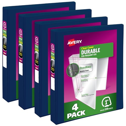 Image of Avery Durable View 3 Ring Binders, 1 inch Slant Rings, 220-Sheet Capacity, Blue, 4 Pack (17705)