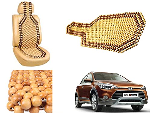 Image of Car Bead Seat Wooden Beads Cushion Cover Pad for Hyundai I20 Active, Acupressure Sitting Seat Cover | Cream Color - Pack of 1