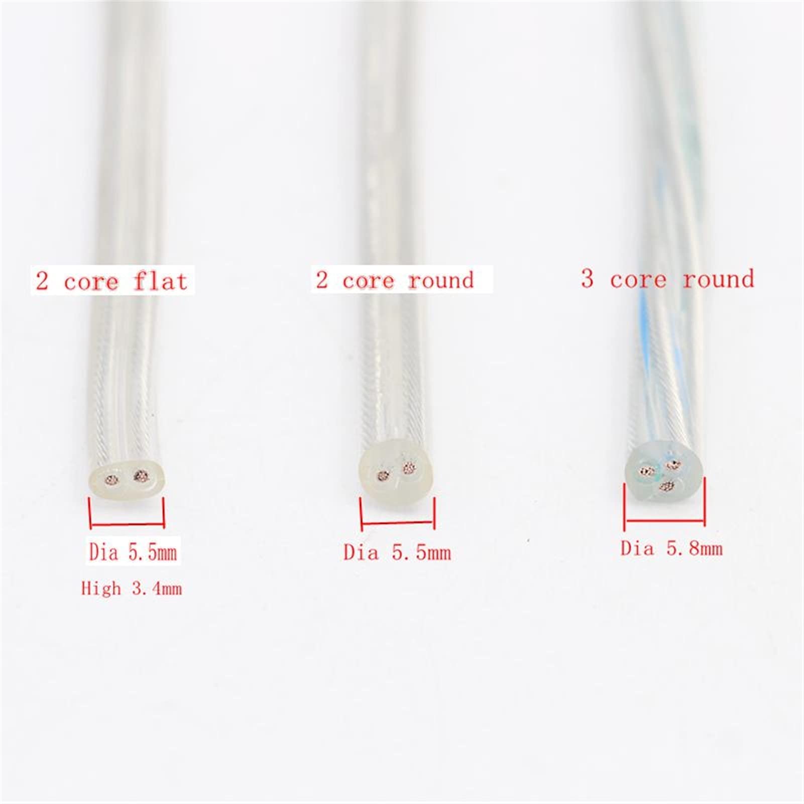 Cavo Elettrico, Cavi Elettrici Cavo elettrico trasparente PVC Clear Round Cable 2 Core 3 Core 0,75mm2 Cavi di alimentazione per cavo luminoso(2 Core Round,20m)