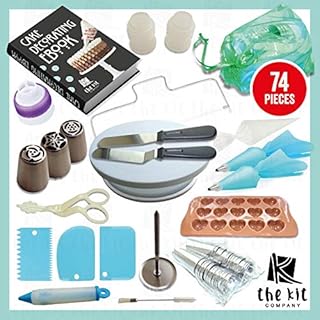 The Kit Company Cake Decorating Kit | 74 pcs of Baking Gifts, Equipment & Tools inc Ebook & Russian Piping Set | Professional Icing Nozzle, Cake Turntable, Icing Spatulas Piping Bag and Nozzles Sets