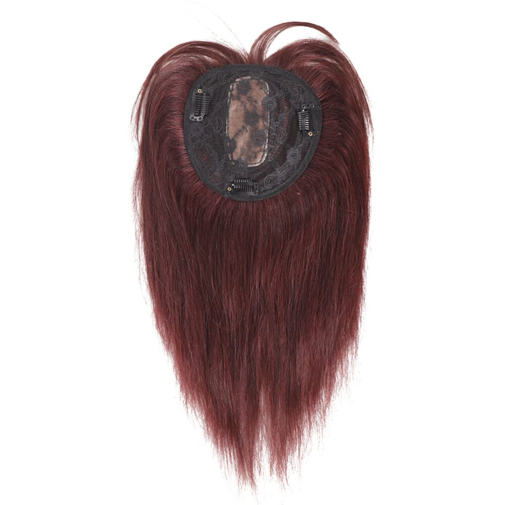 Clip de pelo humano real en parte Niddle Base de seda recta postizos con flecos (9x14cm, 20cm/negro)